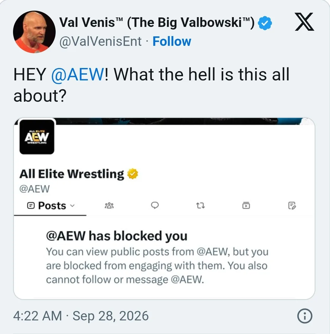 AEW блокира Val Venis след негова публикация за смъртта на PAC